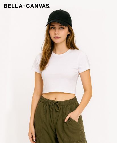 BELLA+CANVAS(ベラ キャンバス)レディース クロップドTシャツ/モデル着用:White