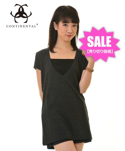 【SALE】レディースVネックファインジャージチュニック MB/MELANGE BLACK