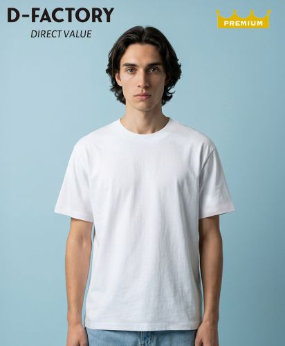 D-FACTORY(ディーファクトリー) 5.6オンス オープンエンドクラシックTシャツ/モデル着用:001 ホワイト 身長175cm /Lサイズ普用