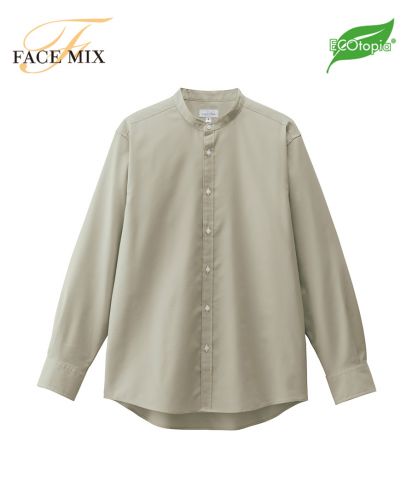 フェイスミックス(FACE MIX)バンドカラー長袖シャツ/24 スモーキーグリーン