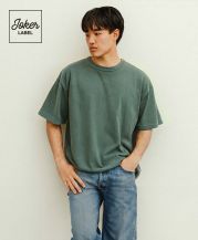JOKER LABEL(ジョーカーラベル)ハイグレードコットンガーメントダイTシャツ/首リブアップ|VGR ヴィンテージグリーン メンズモデルXL着用