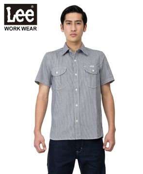 Lee(リー)Lee メンズワーク半袖シャツ /MaterialストレッチヒッコリーColor : (18) ホワイト×ブルーSize : Men’s L