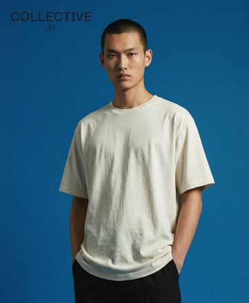 COLLECTIVE J+(コレクティブ・ジェイ・プラス)ハイエンド ルーズTシャツ/101 ナチュラル:身長175cm/Lサイズ着用